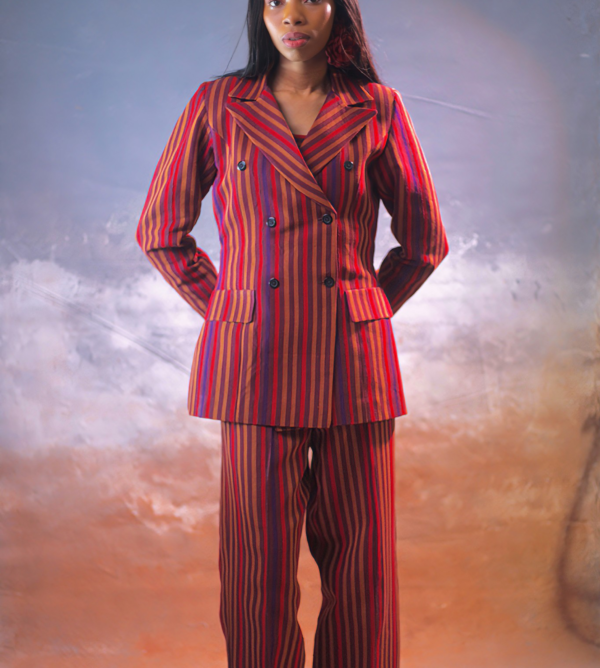 The Heritage Aso Oke Suit by Adenike Richfield featuring a luxury tailored double-breasted blazer and matching trousers