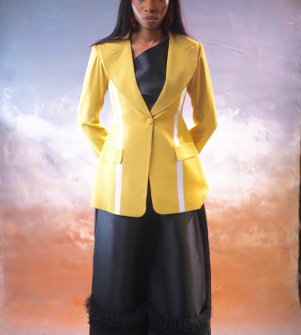 Feminine power suit for women featuring a blazer and tailored wide-leg mikado cullotes